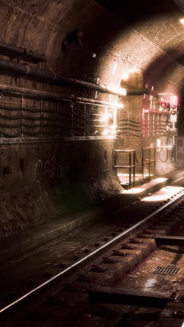 a dark and gritty tunnel with train tracks