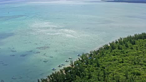 el océano índico y la costa del mar, los barcos atracan en aguas cristalinas de mauricio drones aéreos que vuelan sobre el archipiélago, vegetación natural, vibraciones de verano madre tierra