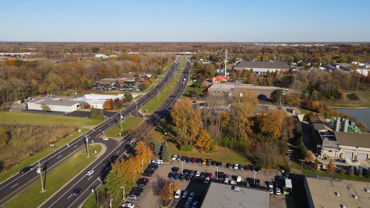 Aerial view above Michigan Avenue in Canton Michigan, USA