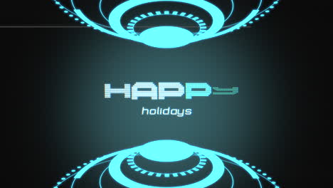 fondo azul y negro con diseño circular, con la frase festiva de felices vacaciones