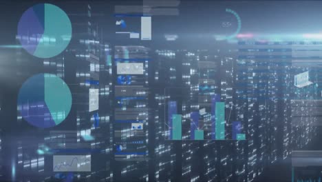 Animation-of-scope-scanning-and-data-processing-over-tech-room-with-computer-servers