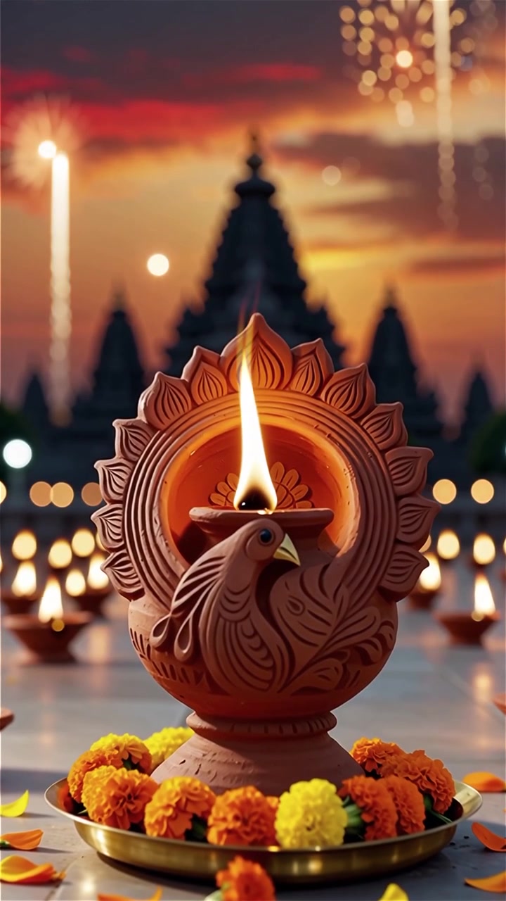 Diwali Festival Background with Lanterns and Traditional Diyas Decorations