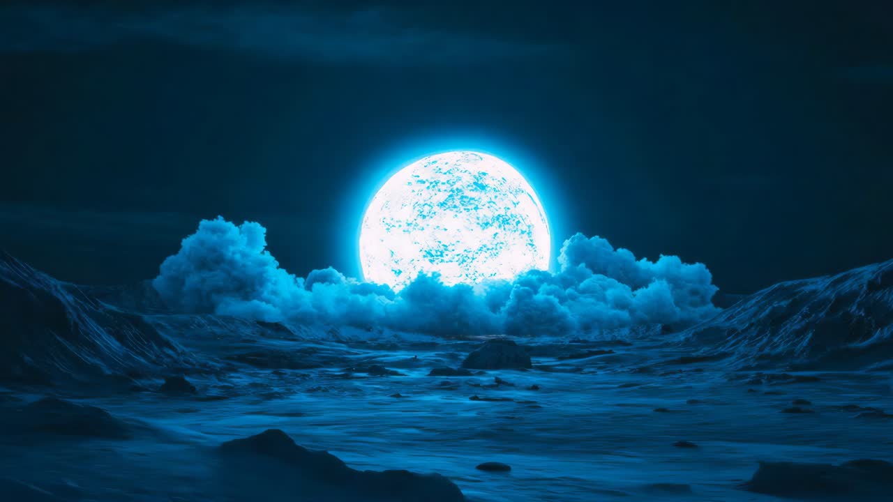 светящаяся луна над фантастическим пейзажем