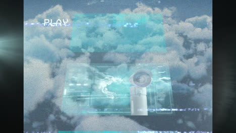 animación de interferencia sobre pantallas digitales y nubes