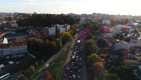 aerial view of traffic driving at city