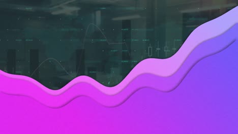 Animation-of-statistics-with-purple-abstract-figure-over-blue-background