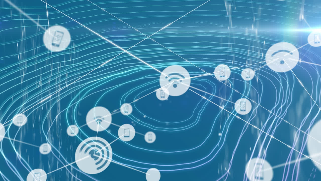 Animation of network of connections on blue background