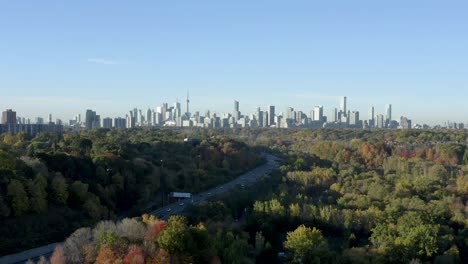 4k aerial establishing shot of iconic downtown toronto, canada