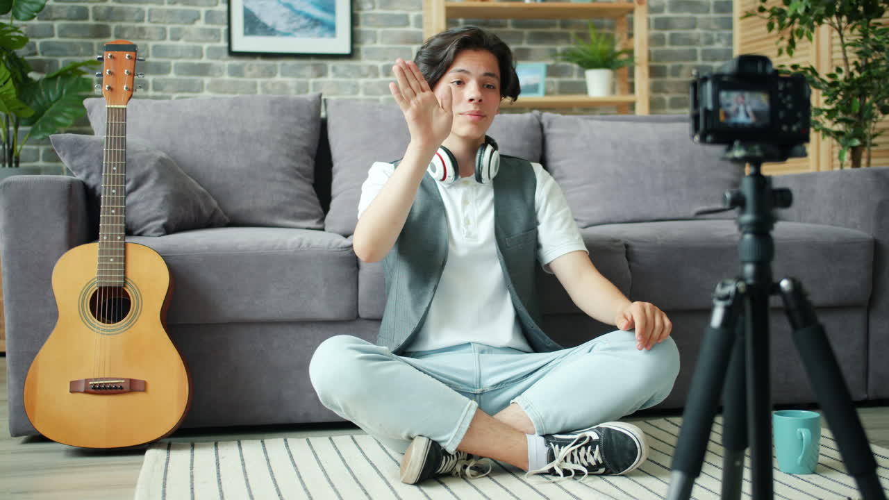 Teenager vlogging at home