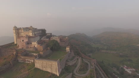 a slow orbiting view of 15th century hill fort of kumbhalgarh in rajasthan