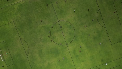 overhead shot of amateur soccer football match just started at perth city, western australia