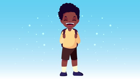 back to school animation with afro schoolboy