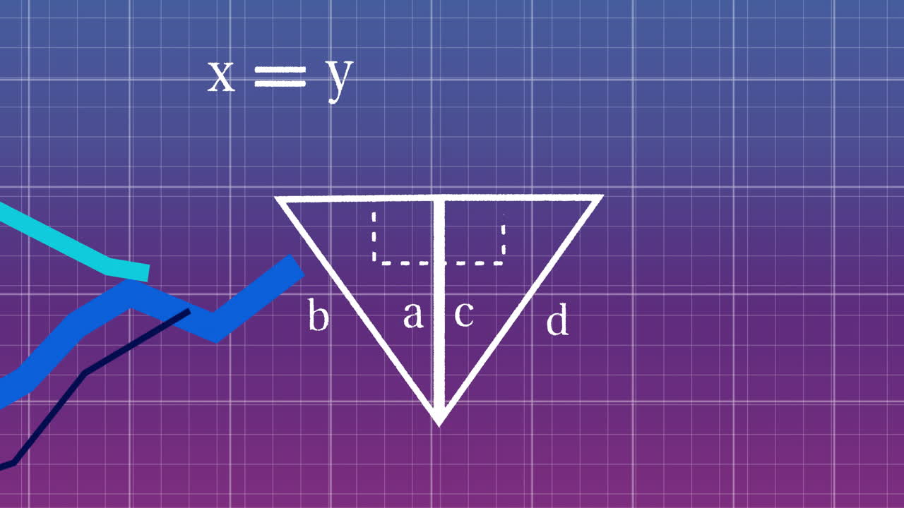 Mathematical graph and geometric shapes animation over gradient grid background