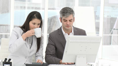 Multiethnic-business-group-working-at-a-computer