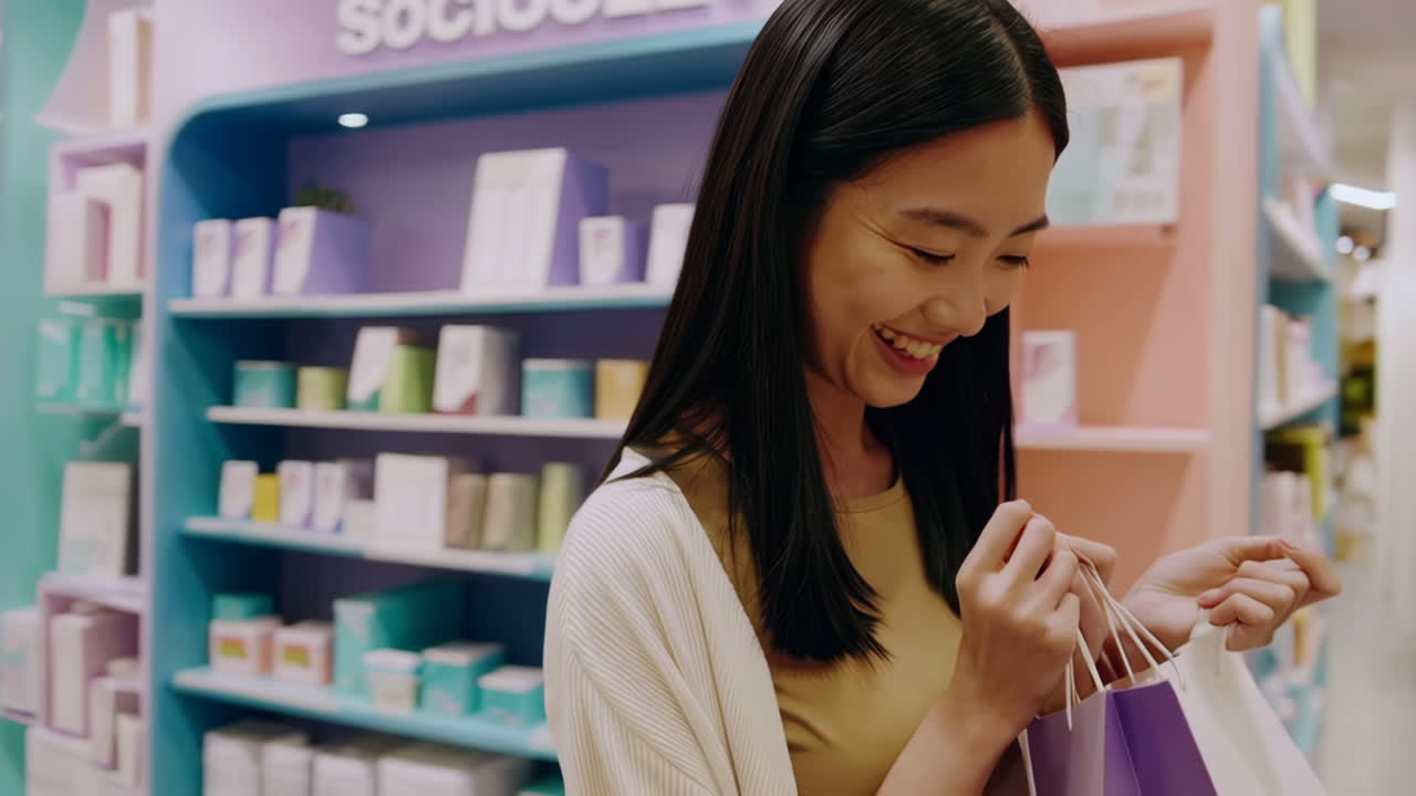 Young Woman Shopping for Beauty Products in a Retail Store