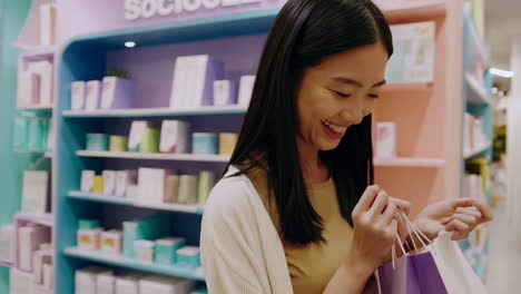 young woman shopping for beauty products in a retail store