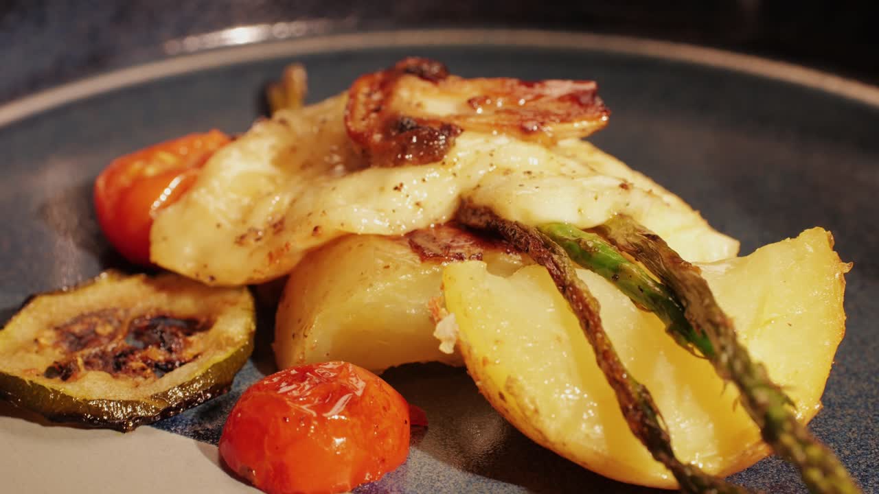 French Swiss or Spanish restaurant with traditional tapas food, Spanish cuisine, delicious tapas and cheese plate, bruschetta with cheese, olives dry tomatoes and tasty sandwich bar appetizer, buffet