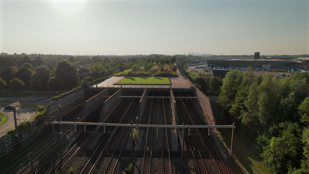 Fly Over Railway Train Station Of Barendrecht, Netherlands. Aerial Drone Shot