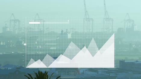animación de gráficos, barra de carga sobre vista aérea de la ciudad moderna contra el cielo