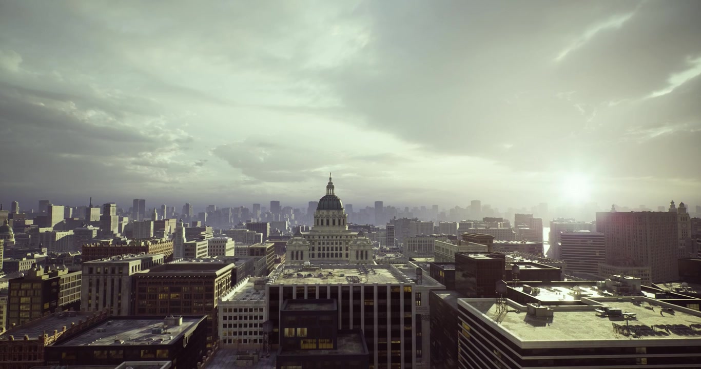 L'ora d'oro crea scene tranquille su un vivace skyline urbano