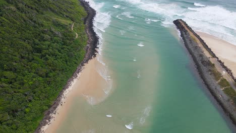 Drone-Flight-Over-Tallebudgera-Creek-And-Seawall