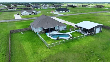 a house with some land around it and a pool