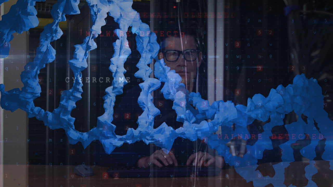 카우카시안 서버  작업자 위에서 회전하는 dna 스트랜드의 애니메이션