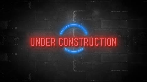 mensaje en construcción en un letrero de neón parpadeante en resolución 4k