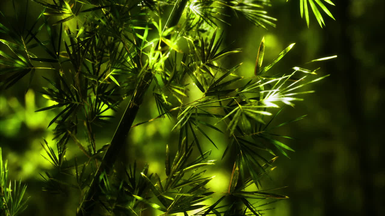Green leaves illuminated by sunlight in a lush vibrant forest setting