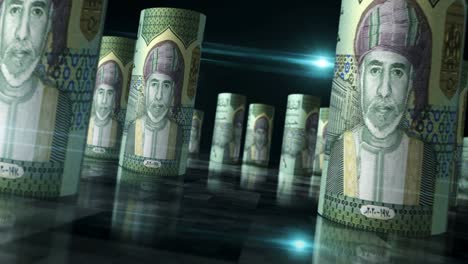 오만 리알 (oman rials) 은 은행 지폐의 원활한 루프로 만들어집니다.