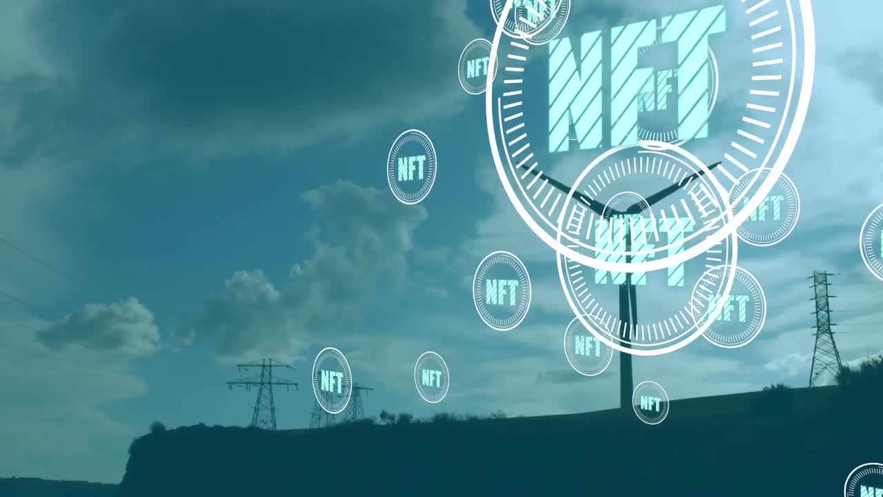 Animation of nft icons over overhead power lines