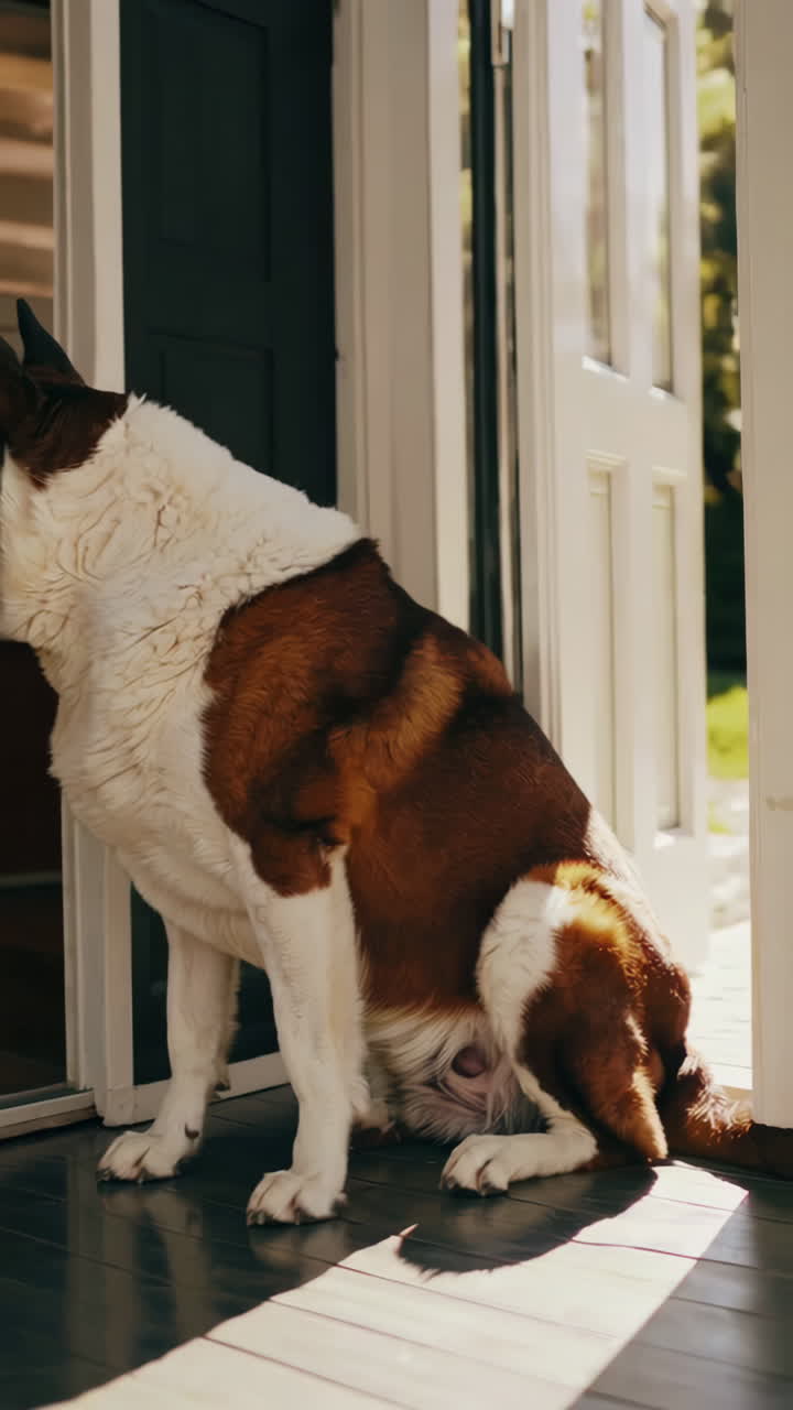St. Bernard Dog Sitting at the Front Door