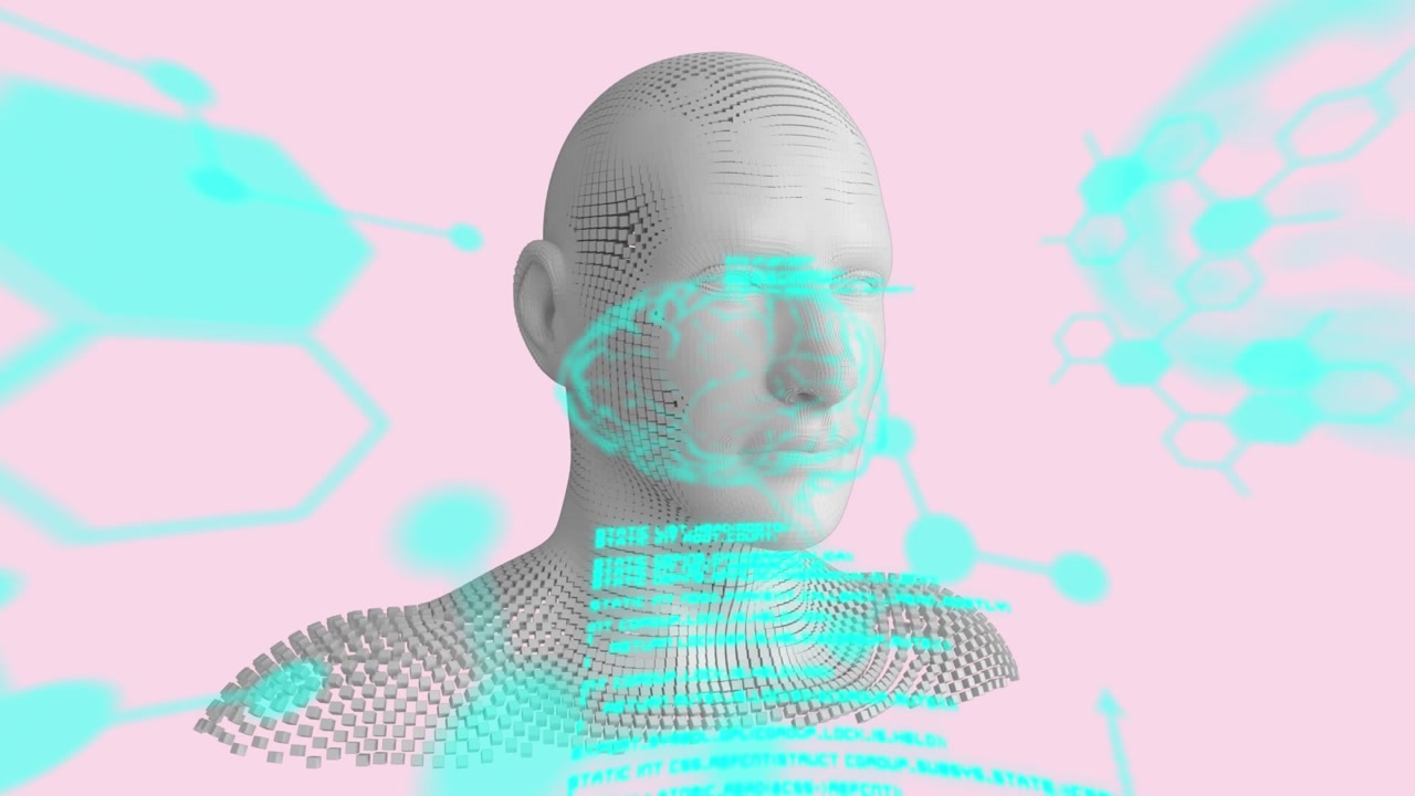 Animation of scientific data processing on pink background