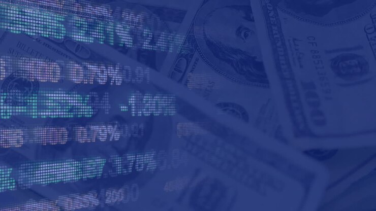 Animation of financial data processing over american dollar bills