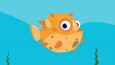 cute cartoon pufferfish in the ocean