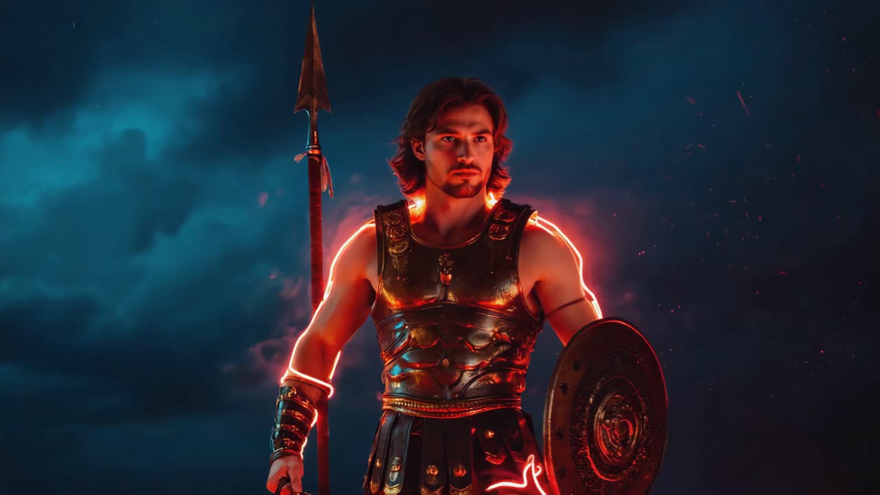 A Warrior with Armor, Spear, and Shield