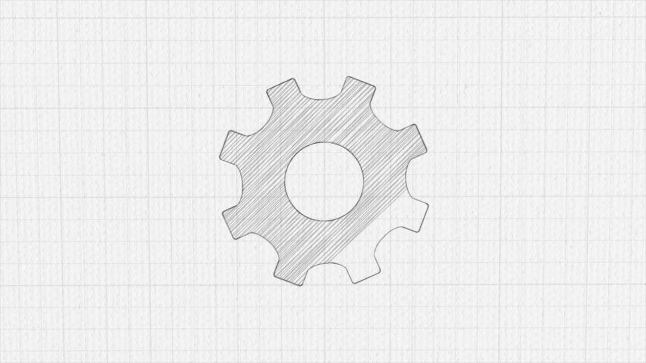 Gear wheel icon with color drawing effect. Doodle animation. 4K