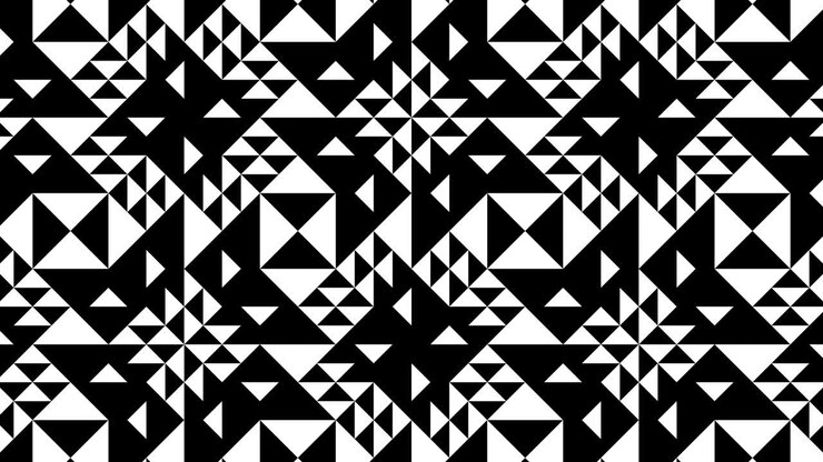 Simple geometric shapes move in a dynamic pattern. Background with a seamless loop motion graphic in a flat design. Monochrome rectangular tile mosaic