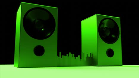 altavoces verdes con onda de sonido