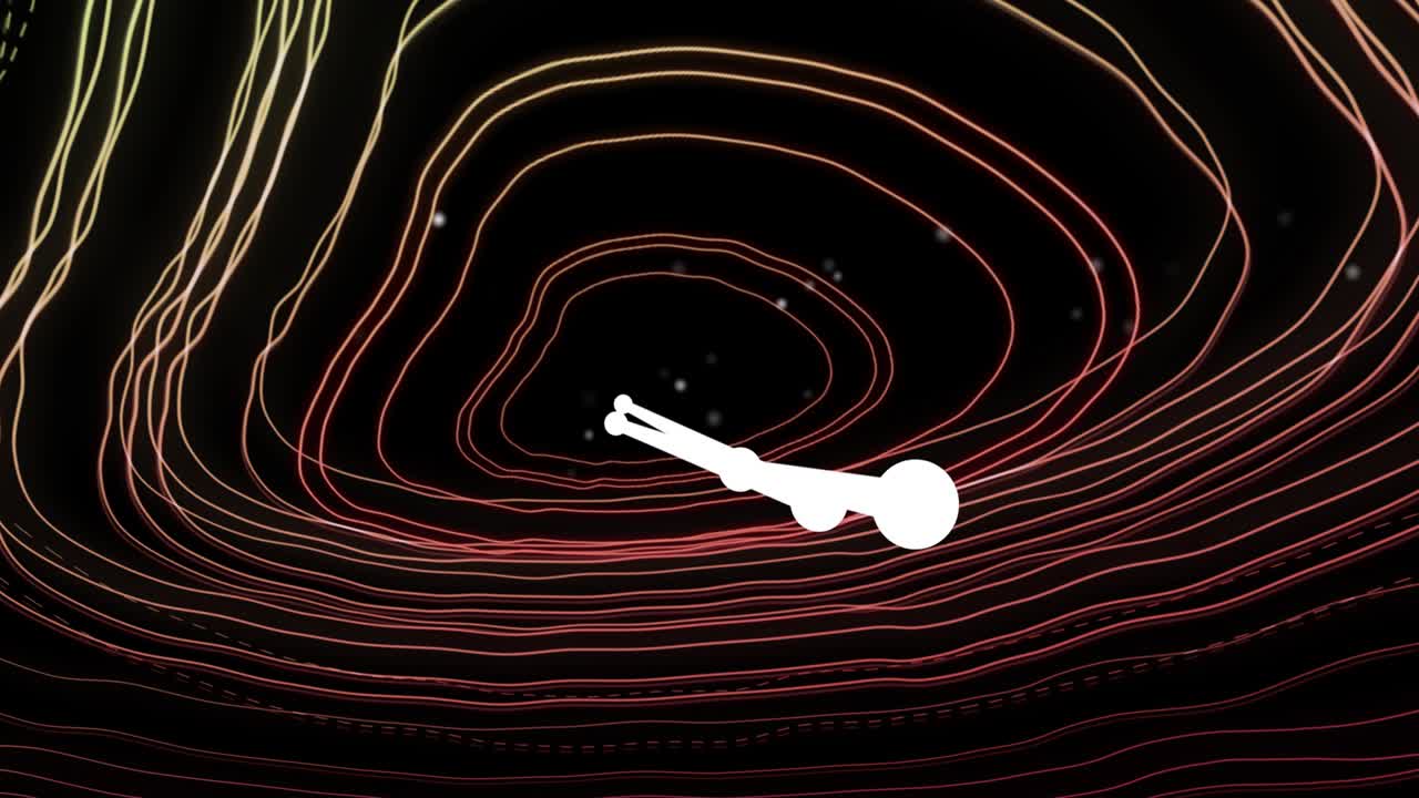 검은 바탕에 토포그래피에서 움직이는  ⁇ 색 분자 구조