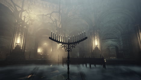 mysterious inner chamber with candle holder and atmospheric lighting effects