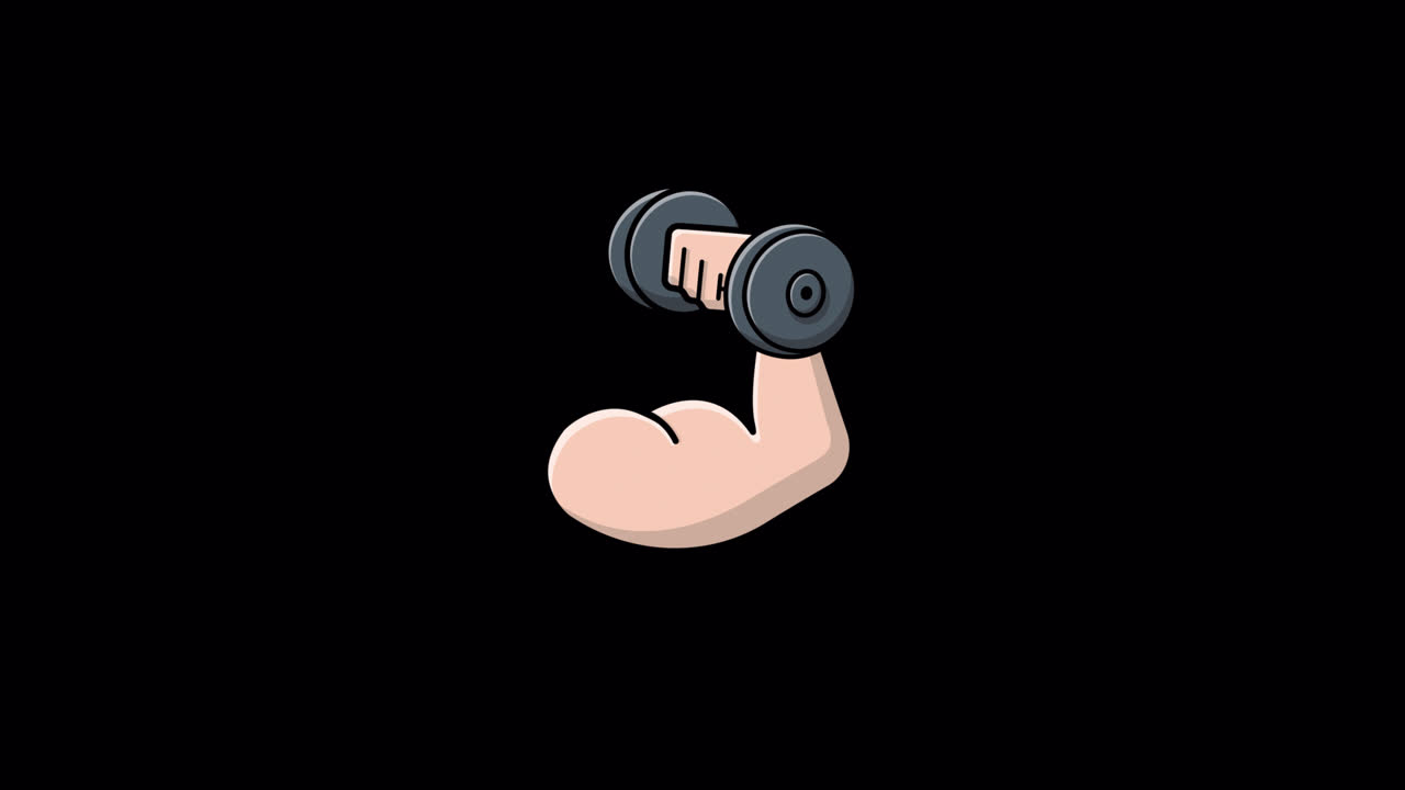 Animeret arm der spænder bicep med en håndvægt