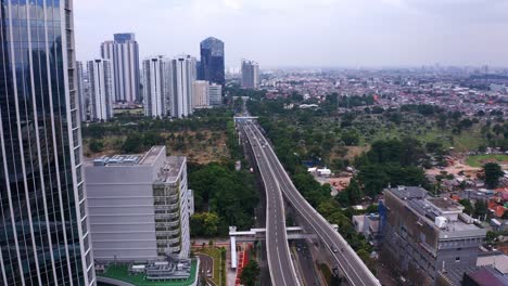 elevated road bridges and city skylines in kuningan, kecamatan setiabudi, south jakarta, indonesia