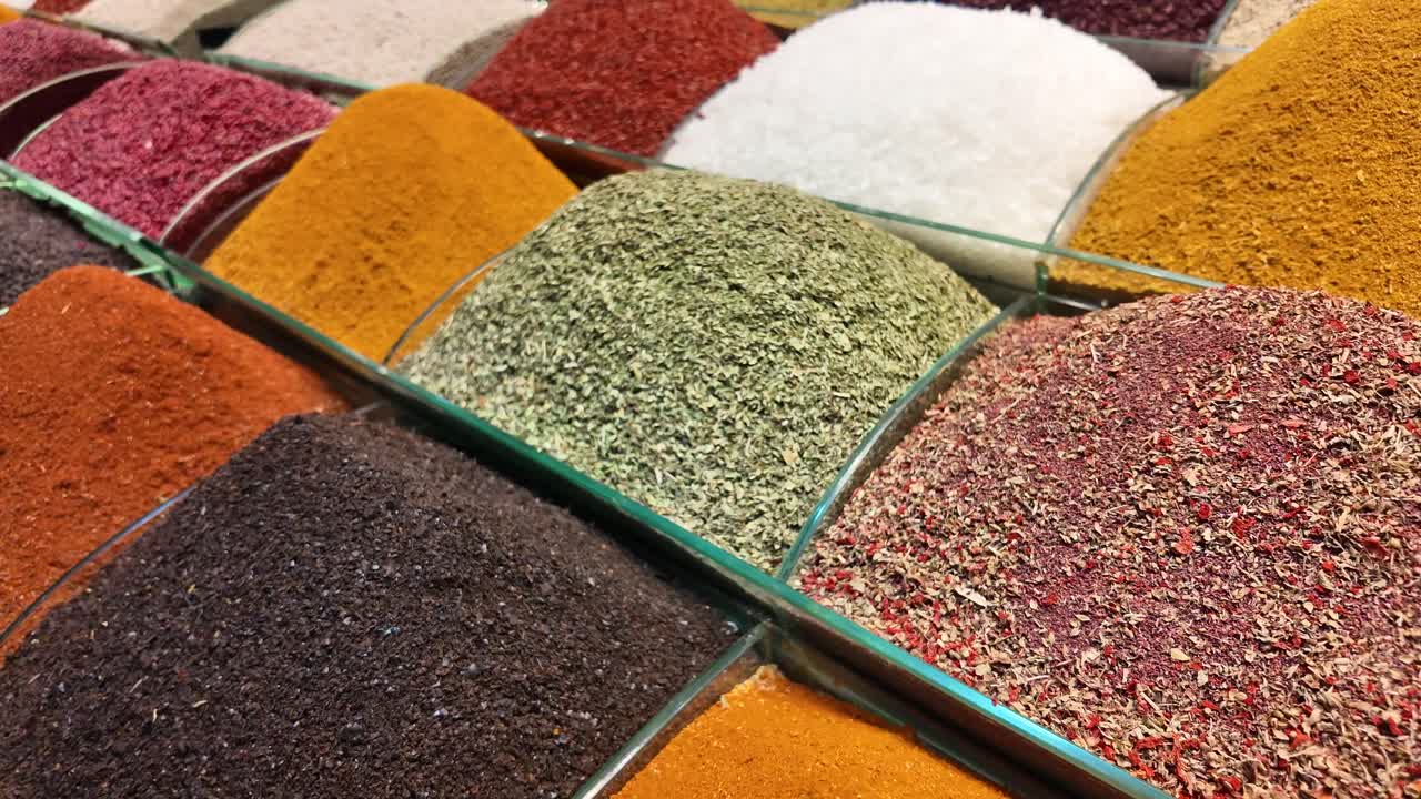 Colorful Display of Spices in a Market