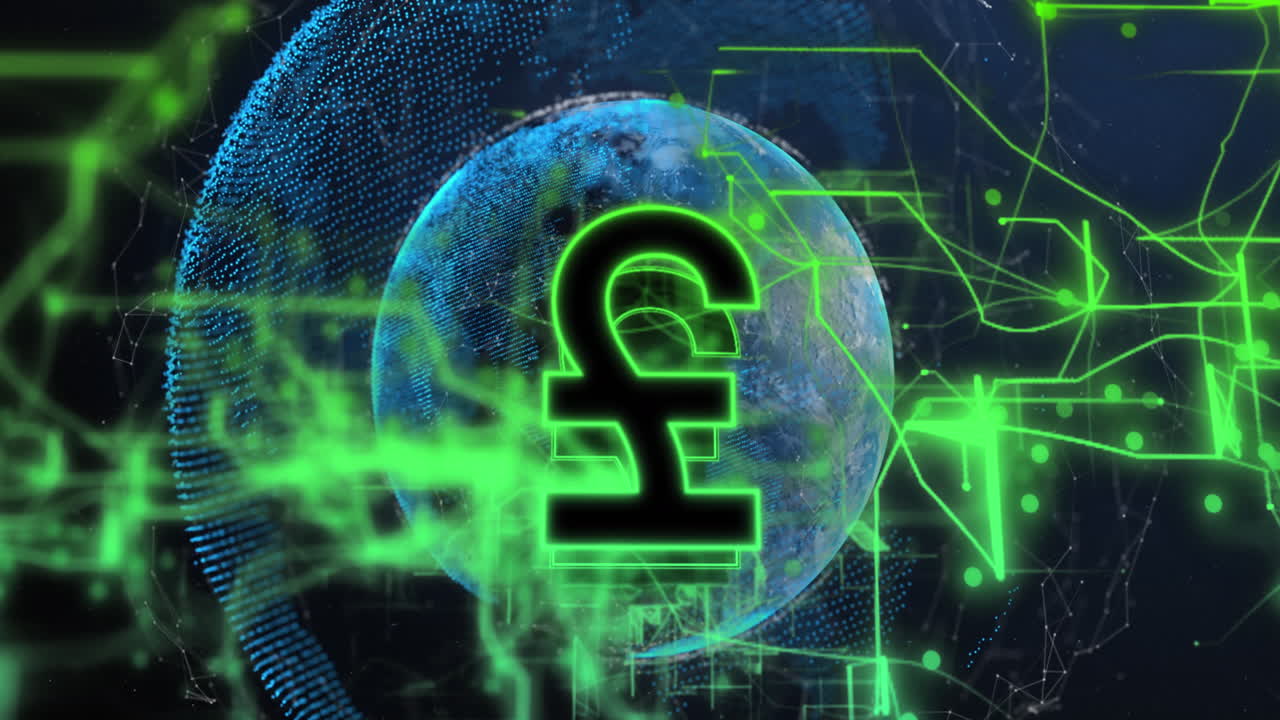 노란색 원의 애니메이션 검은색 배경에 바이너리 코드 스캔 범위