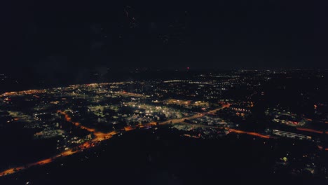 Breathtaking-finale-festive-fireworks-4th-of-July-in-Vernon-Hills-Illinois-USA---century-park-above-the-lake---with-a-retro-vintage-vibe-color-grading