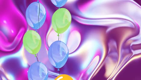 Animation-of-colorful-balloons-flying-over-colorful-liquid-background