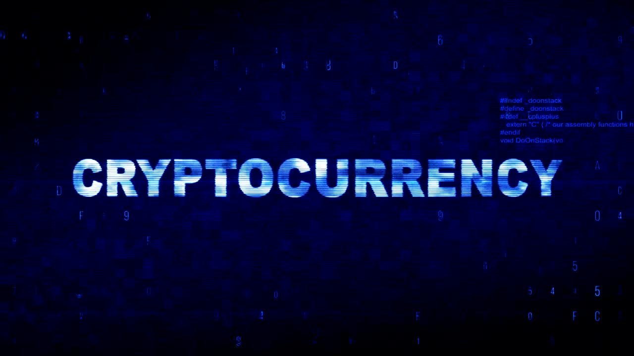 Cryptocurrency Text Digital Noise Twitch Glitch Distortion Effect Error Animation.