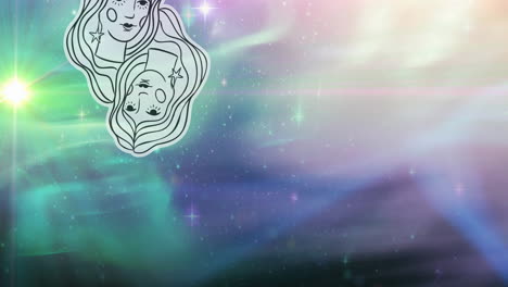 Animation of horoscope symbols over stars on blue background