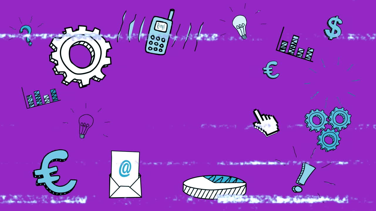 animación de iconos de redes sociales sobre la pantalla con ruido